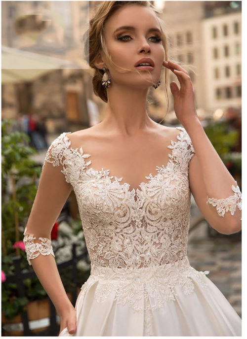 Mesh Sleeves Wedding Dress Evelyn Belluci - Bridal Gowns