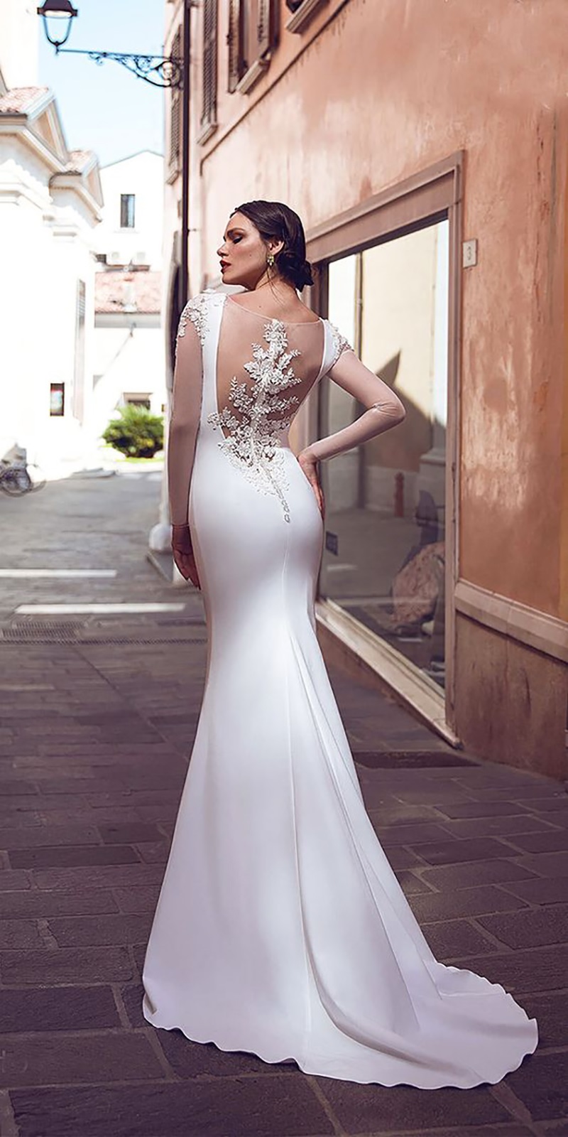 White Long Sleeves Wedding Dress Evelyn Belluci - Brida Gowns