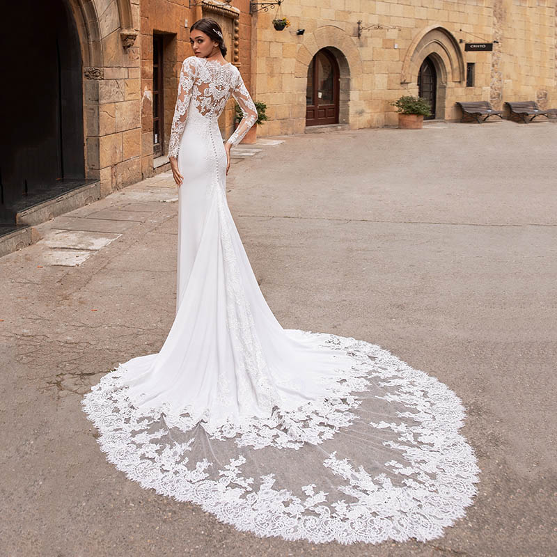 Simple Long Sleeve Ivory Mermaid Wedding Dresses Plus Size AWD1361 –  SheerGirl